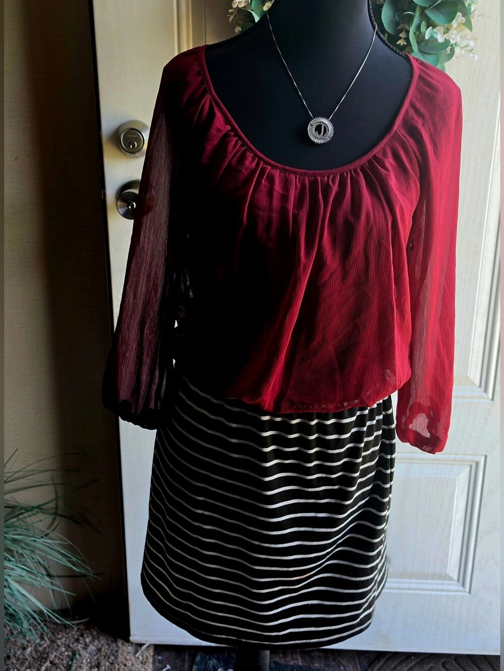 Accidentally In Love Red Sheer Blouse Skirt Dress